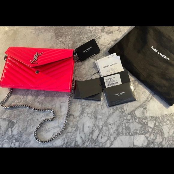 Matelasse Chevron Monogram Chain Wallet Neon Pink - Picture 12 of 14